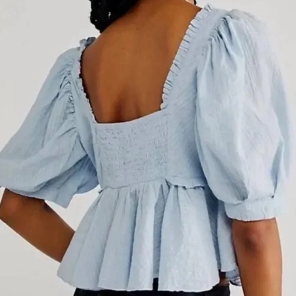 NWOT Free People Leave It To Me Burnt Orange Peplum Blouse